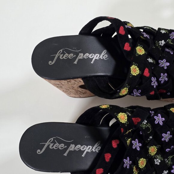 Free People Lisbon Clogs Womens 40 Chunky Cork Platform Suede Floral Embroidery - Picture 15 of 16
